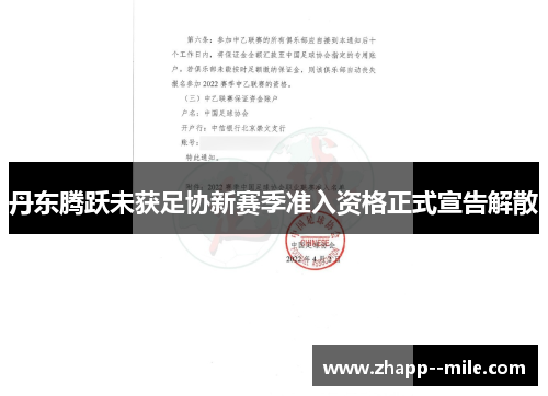 丹东腾跃未获足协新赛季准入资格正式宣告解散