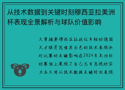 从技术数据到关键时刻穆西亚拉美洲杯表现全景解析与球队价值影响